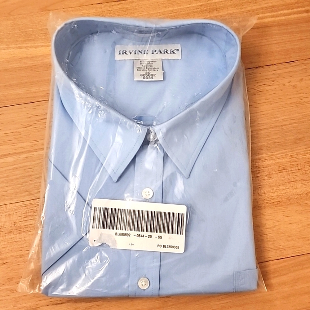 Irvine park size 20 neck mens big and tall short sleeve button down shirt blue